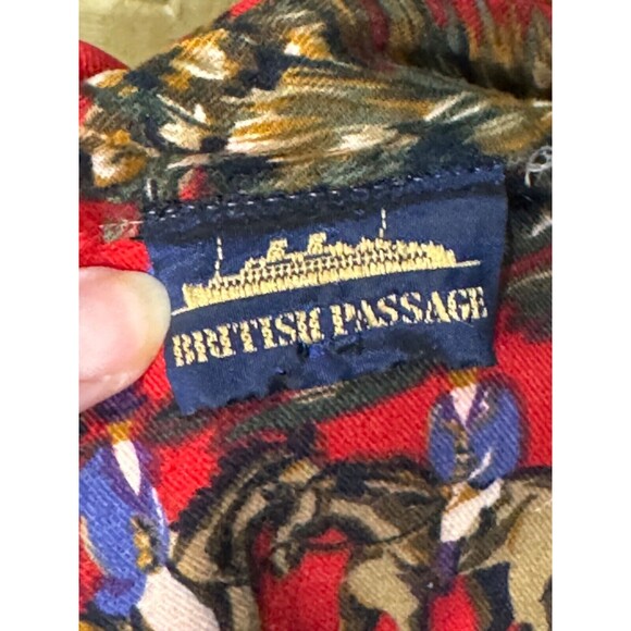 Vintage Equestrian Horse Dog Hunting Scene Cotton Button Down Red Shirt Small - Picture 8 of 8